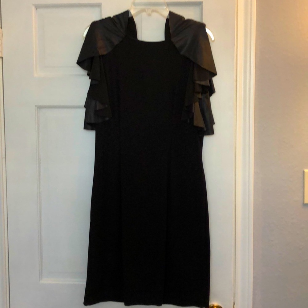 Blavk cocktail dress faux leather shoulders Small